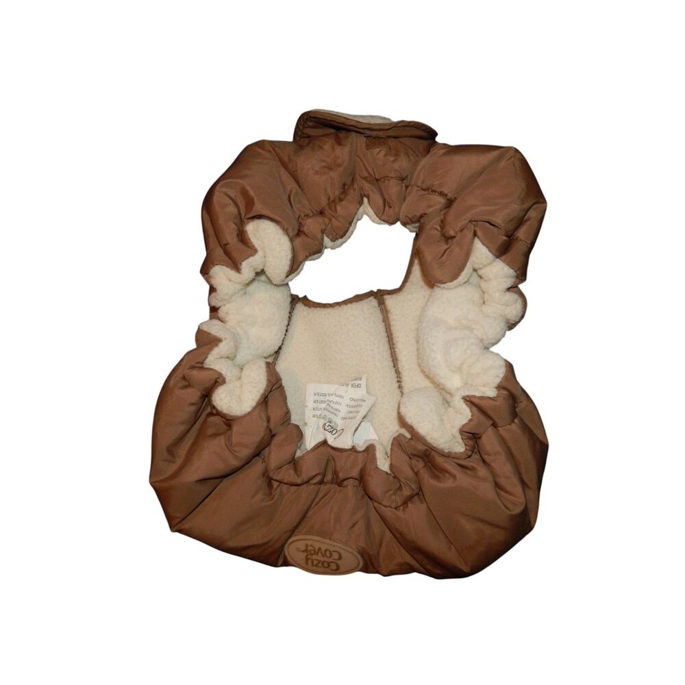 COZY COVER tan & cream insulated dual-zipper winter infant baby carseat cover - Picture 7 of 7